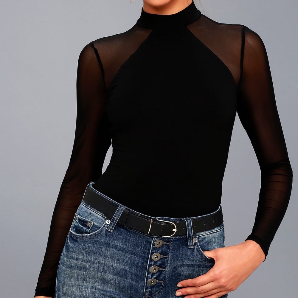 Lulu’s Entrancing Black Mesh Long Sleeve Bodysuit
